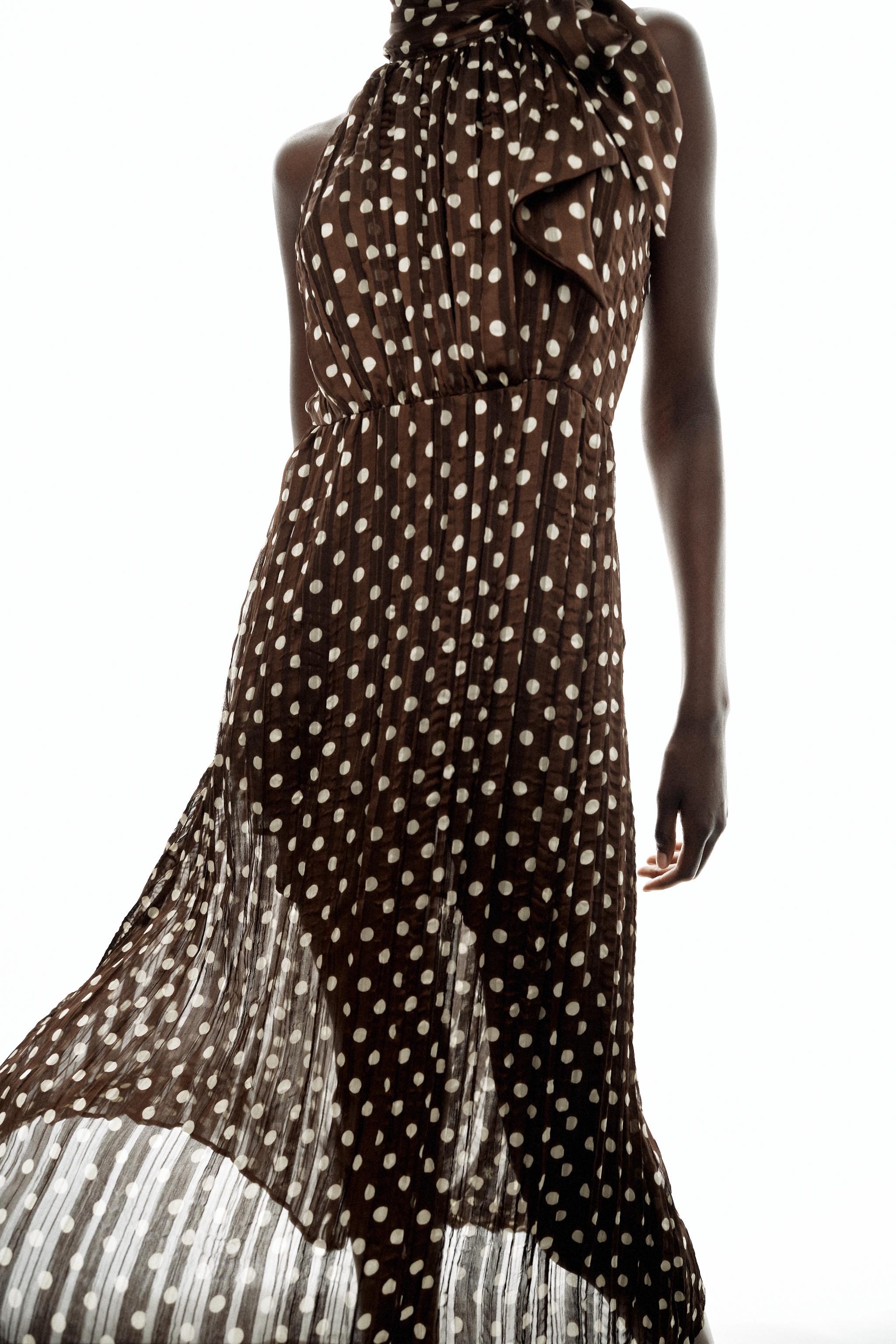 TIED POLKA DOT MIDI DRESS